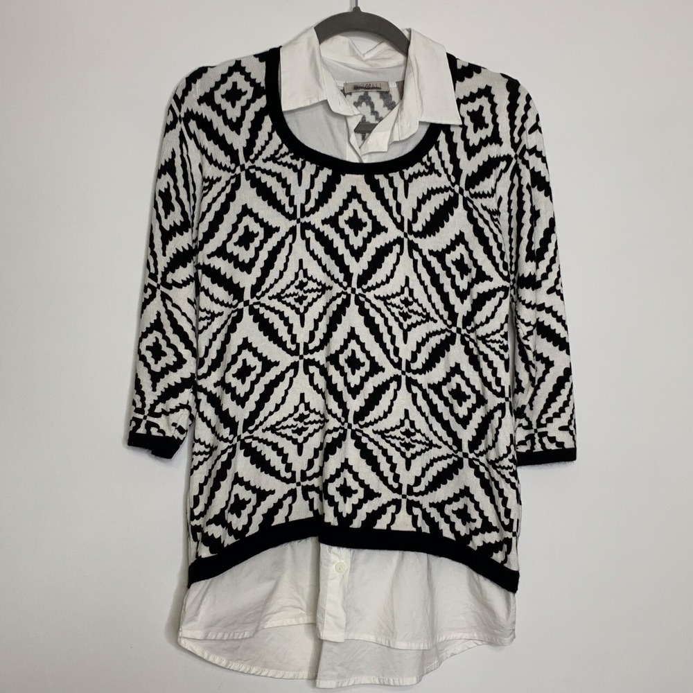 Roz + Ali Women's Small Layered Top Black White Y2K Casual Career Preppy Grunge